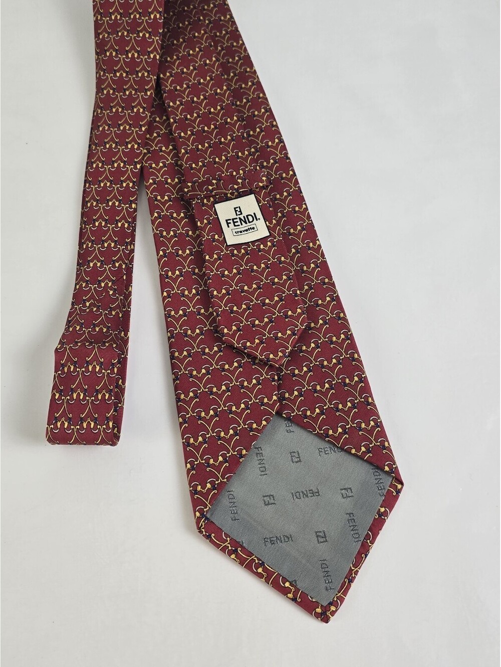 Vintage FENDI Cravette Red silk Mens tie Made In Italy Designer Geometric Tie